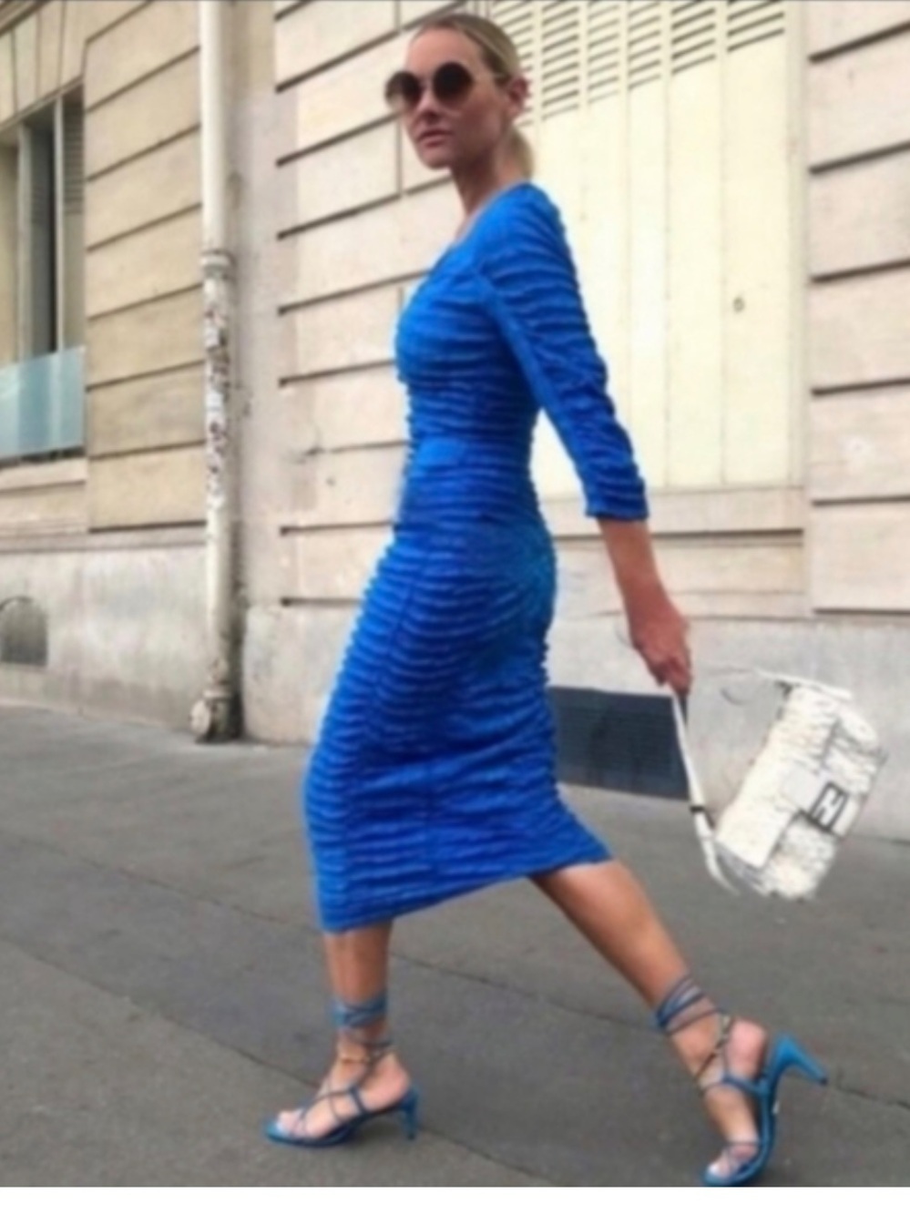 Zara Electric Blue Long Sleeve Ruched Midi Dress - Picture 2 of 12
